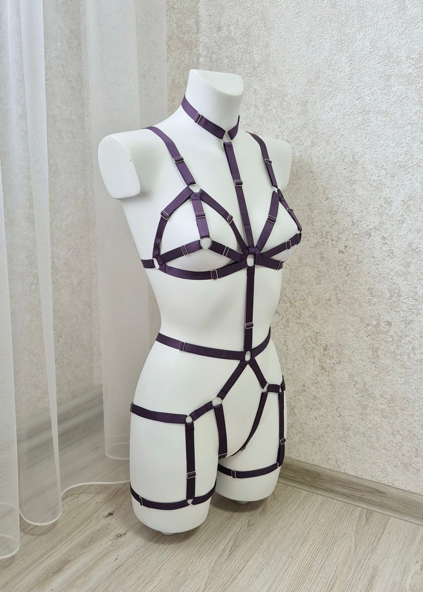 Thor - purple women harness bodysuit with cage bra