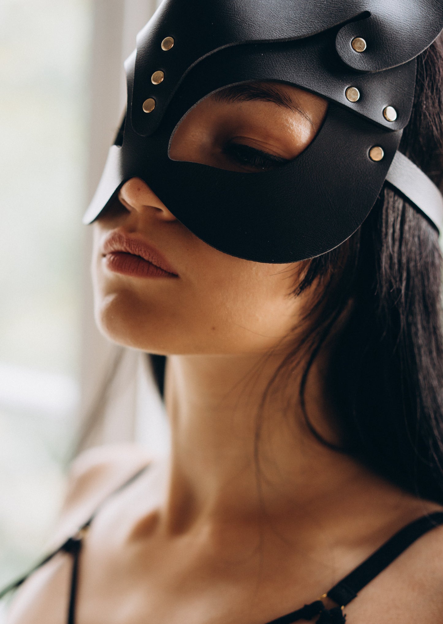 Cat mask - fetish women leather mask