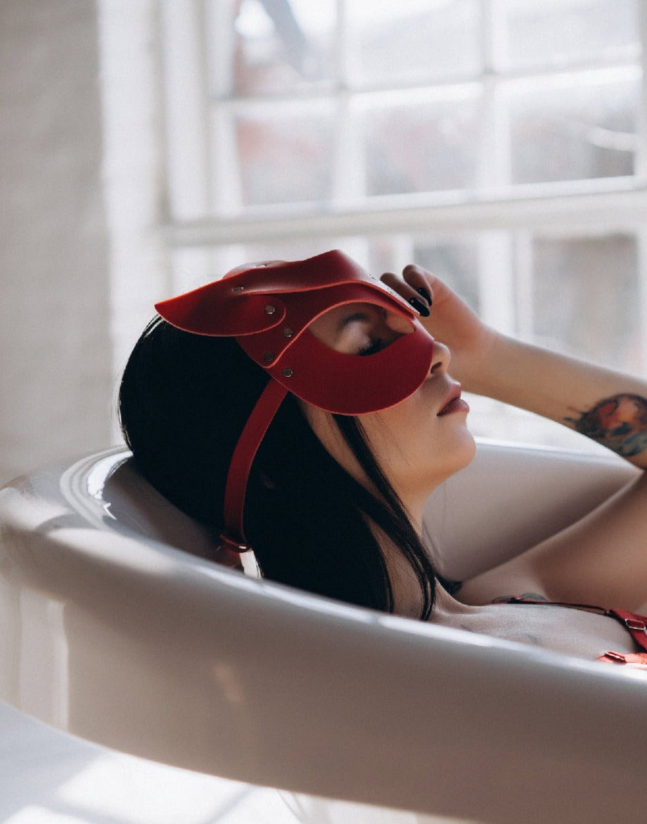 Cat mask - fetish women leather mask