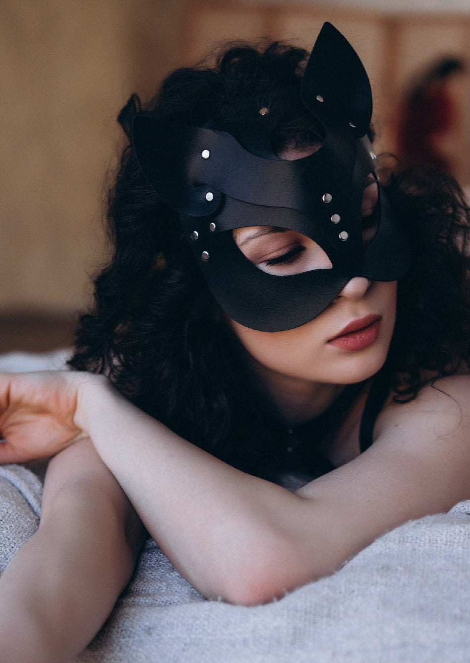 Cat mask - fetish women leather mask