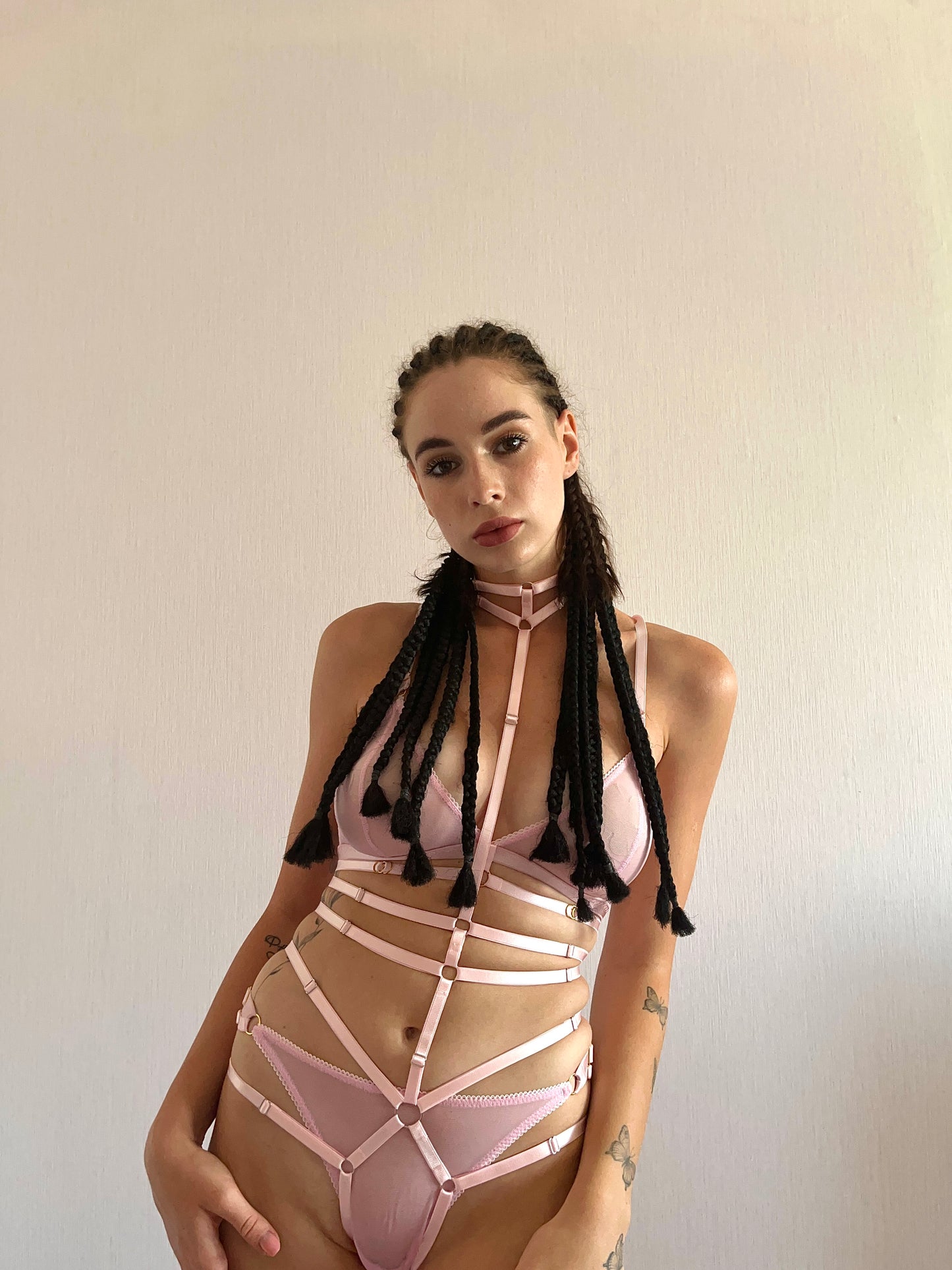 Ravenna & Alaris - pink transparent lingerie and open bodysuit