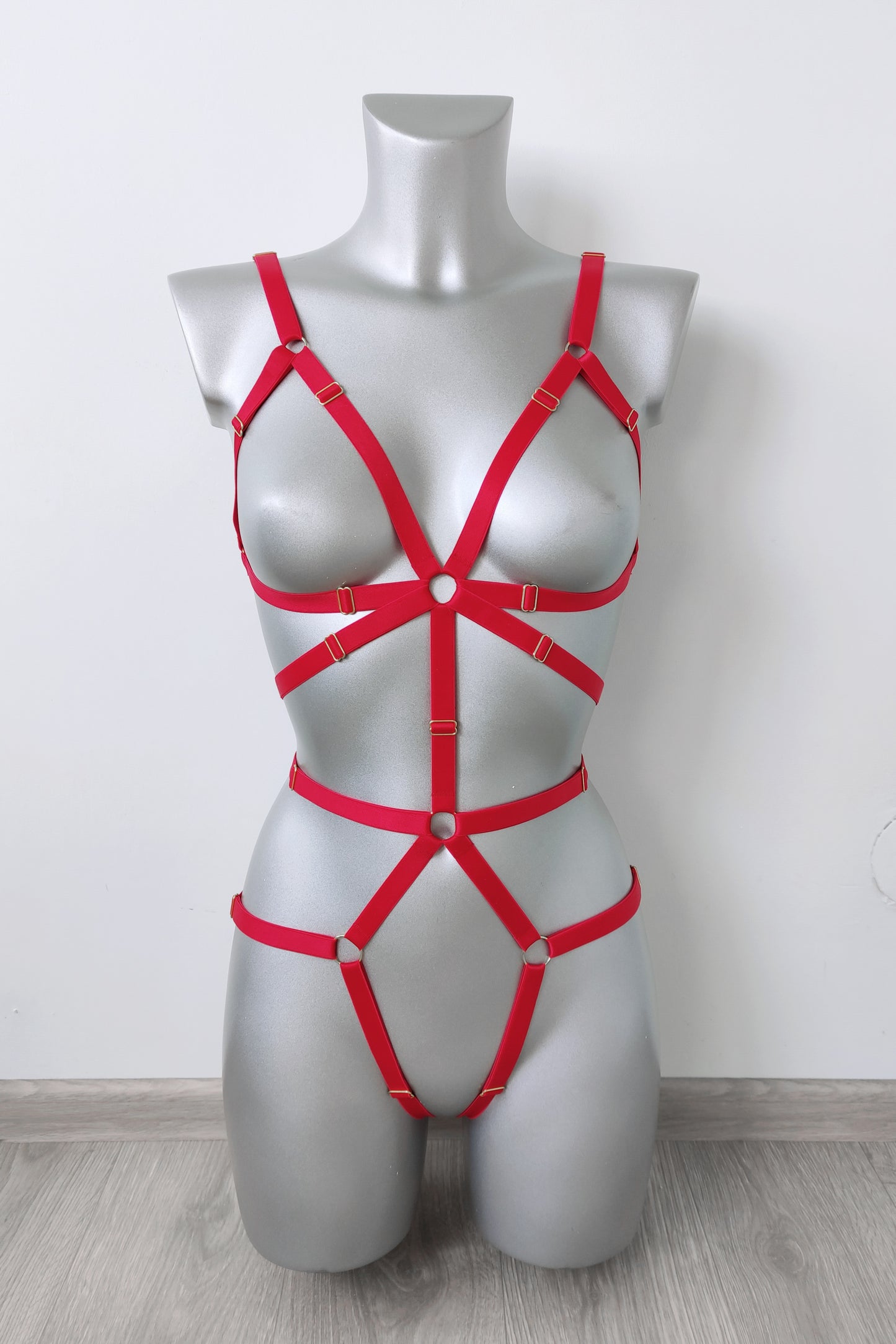 Mokosh - red harness lingerie bondage bodysuit for woman