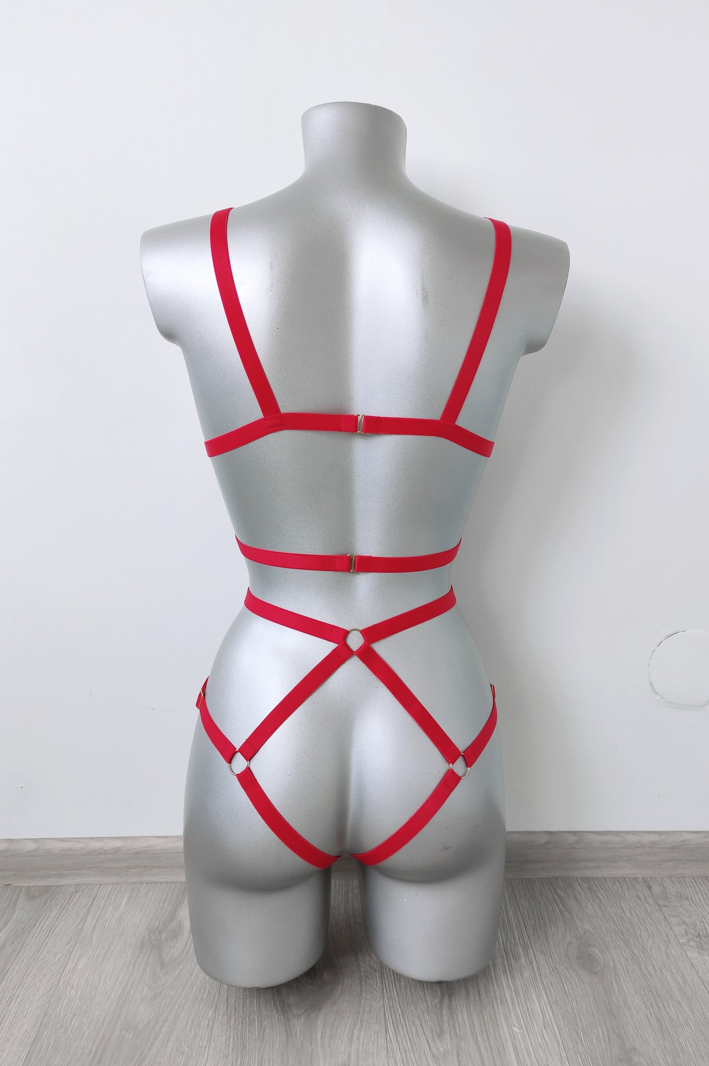 Mokosh - red harness lingerie bondage bodysuit for woman
