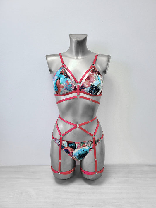 Celia - blue floral women lingerie set