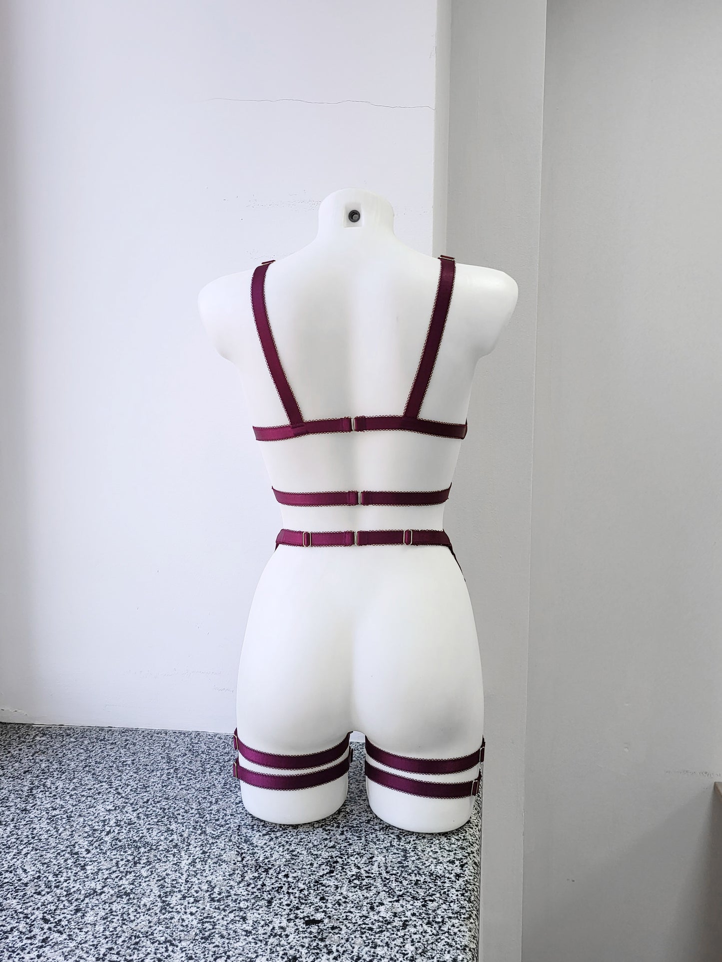 Zorya - burgundy female chest harness and leg garter belt