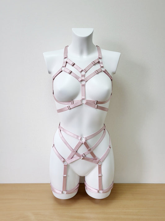 Sif - pink women cupless bra harness lingerie set