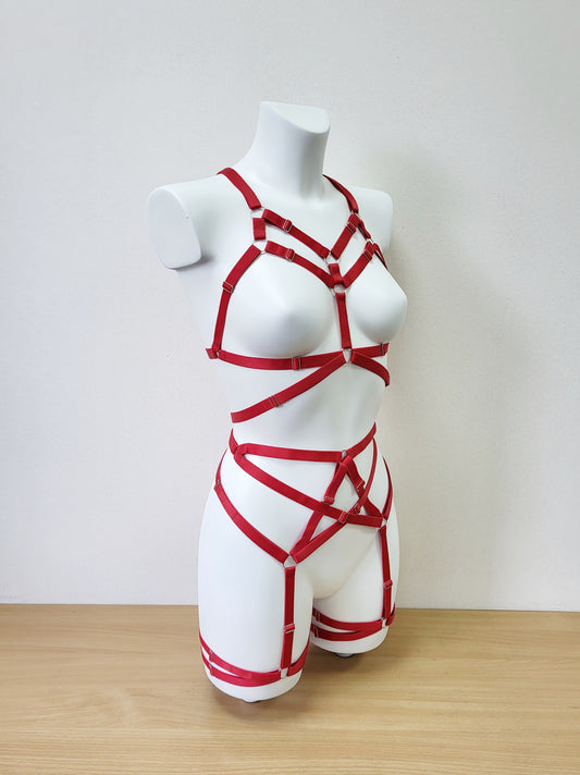 Sif - red woman lingerie harnesses set