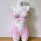 Willow - pink woman transparent lingerie set with skirt garter belt