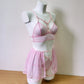 Willow - pink woman transparent lingerie set with skirt garter belt