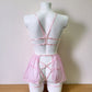 Willow - pink woman transparent lingerie set with skirt garter belt