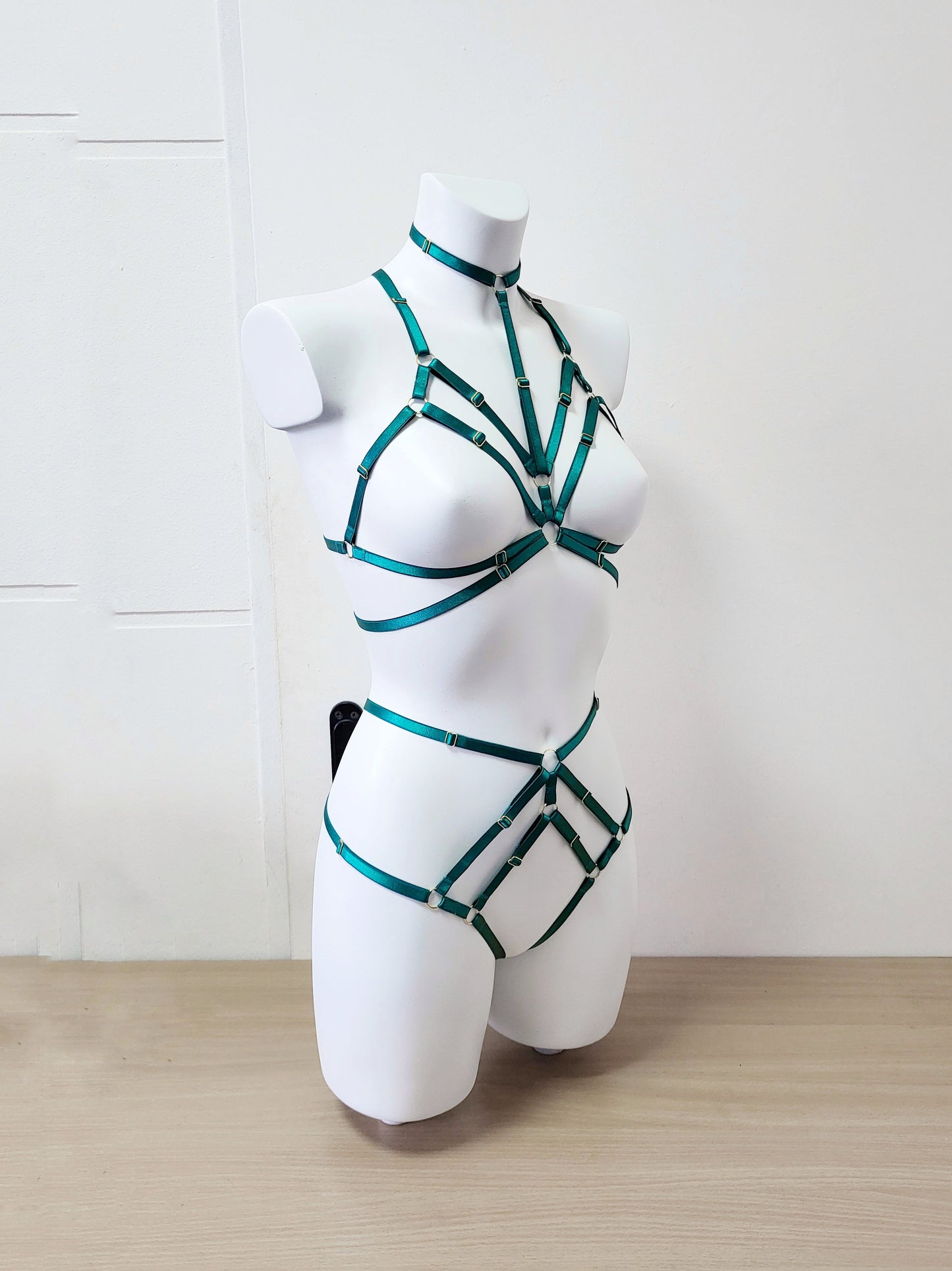 Nyx - emerald green women bondage lingerie harness