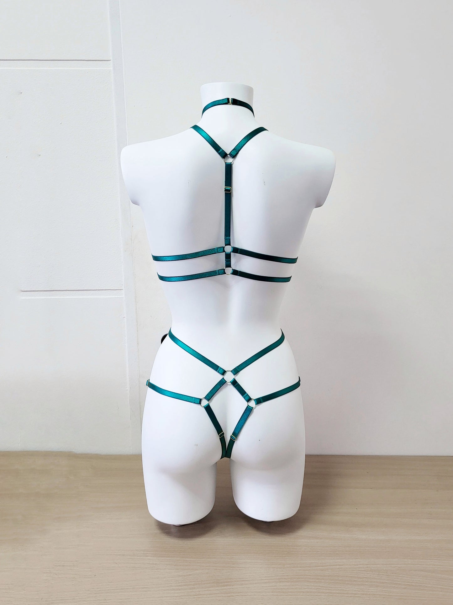 Nyx - emerald green women bondage lingerie harness