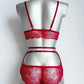 Viviane - red lace lingerie set with high panties and body harness