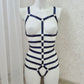 Megaera - navy blue open harness bodysuit lingerie