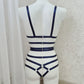 Megaera - navy blue open harness bodysuit lingerie