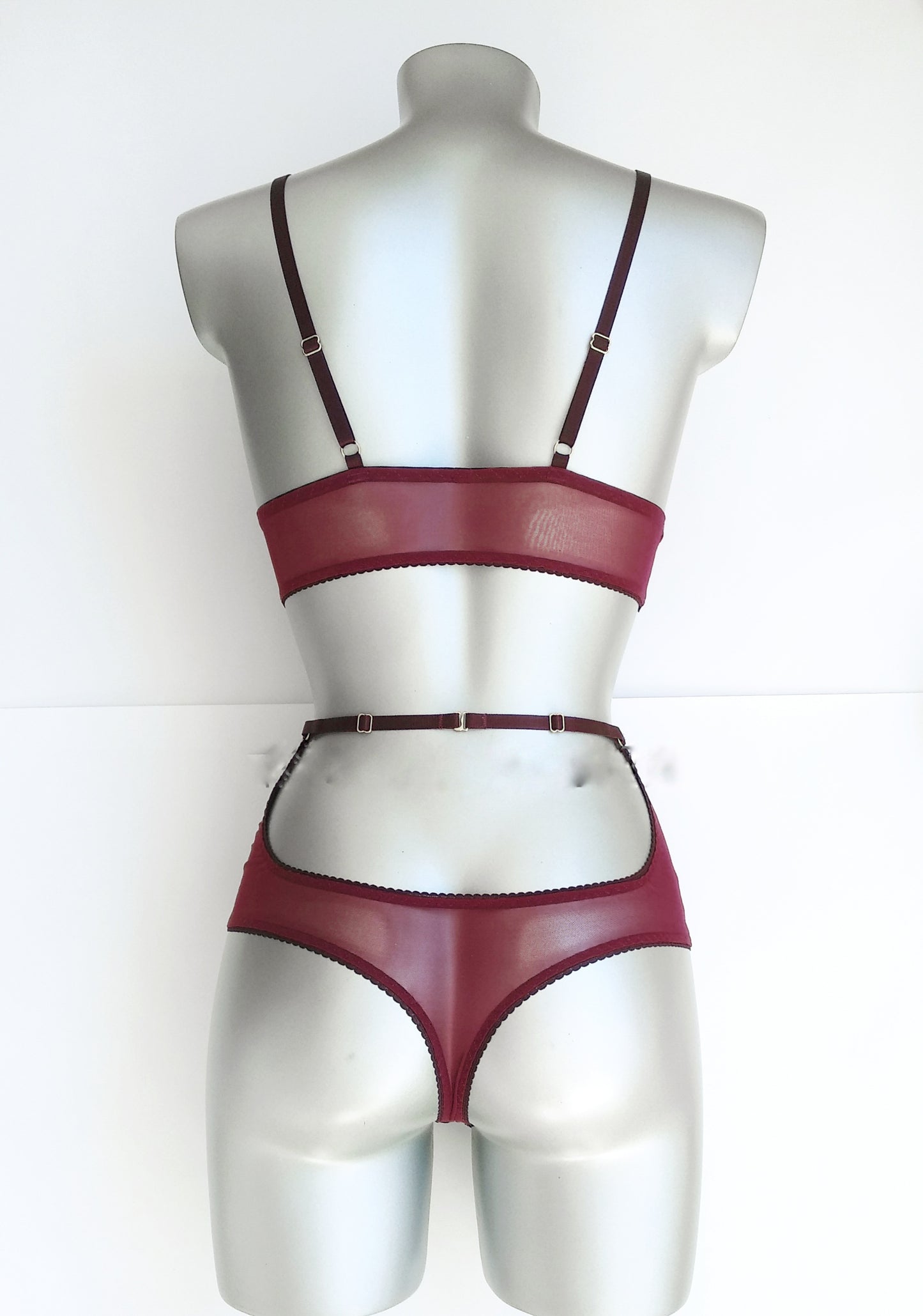 Jasmine - wine mesh lingerie set with high panties