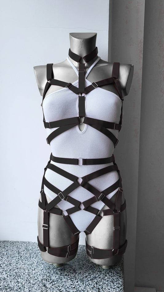 Hel II - gothic women harness lingerie set