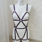 Loki - purple open harness bodysuit with garters