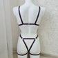Loki - purple open harness bodysuit with garters