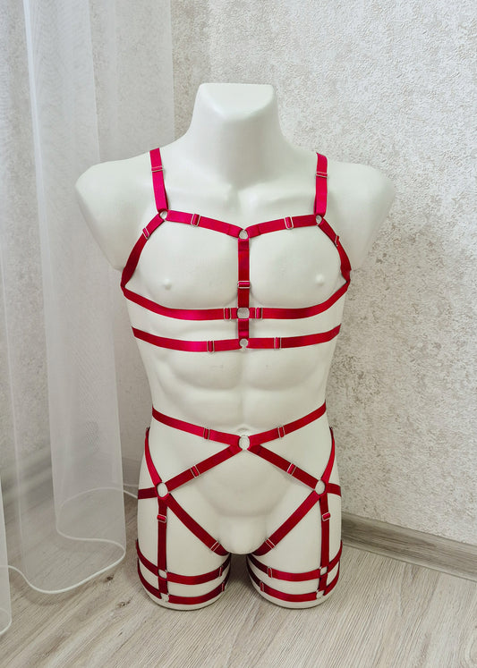 Baldur men - red fullbody harness lingerie set