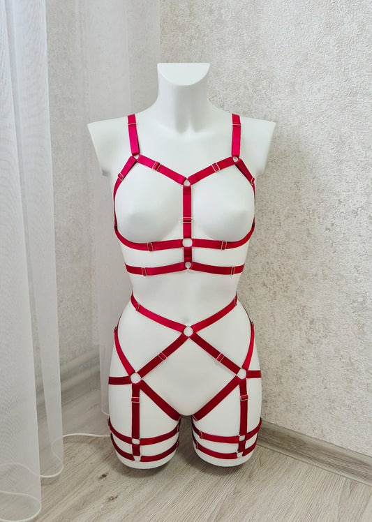 Baldur - red harness lingerie set female