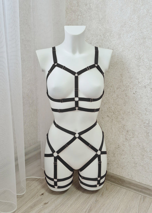 Baldur - black harness kinky lingerie set