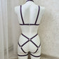 Thor - purple women harness bodysuit with cage bra