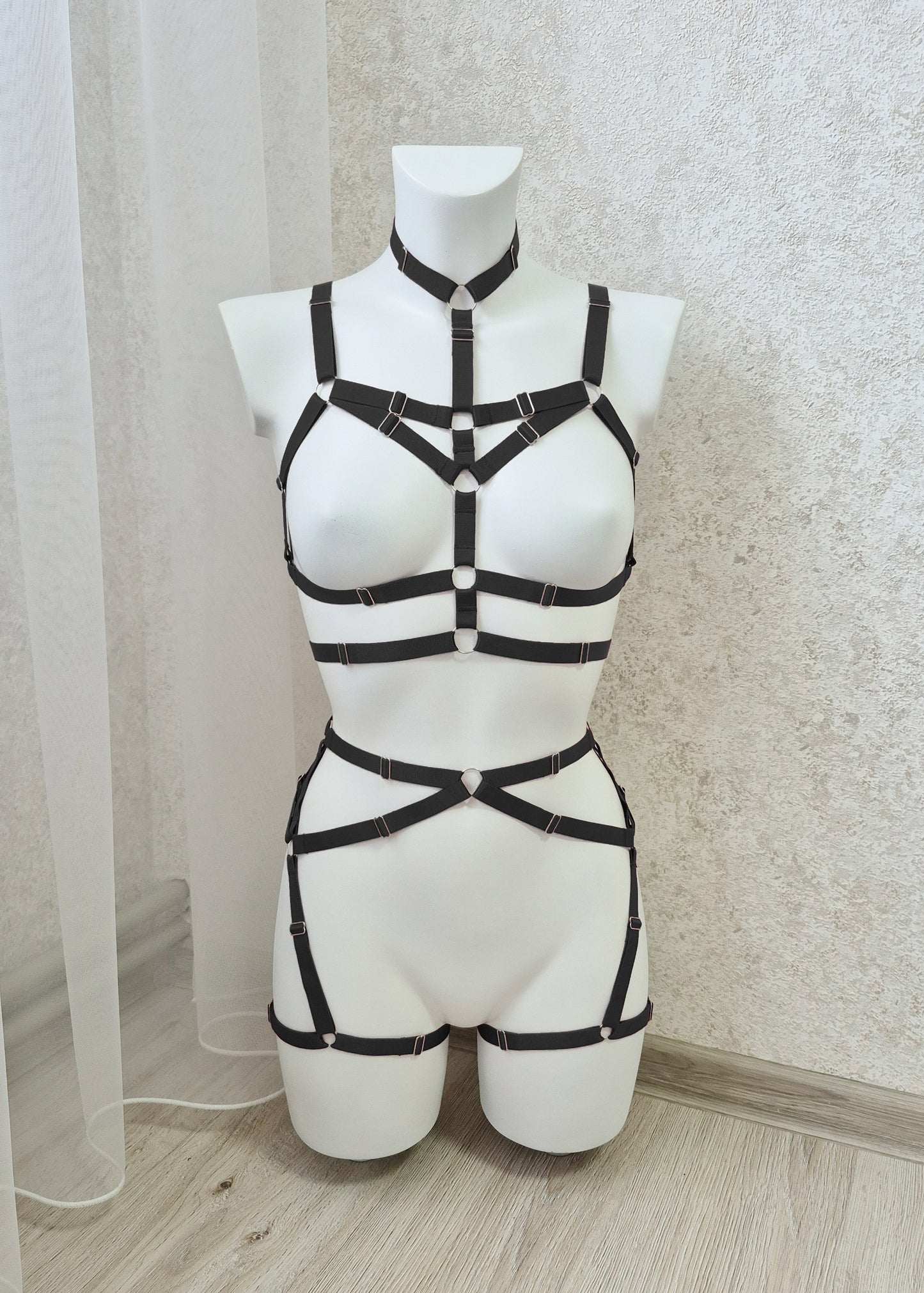 Odin - black female harness lingerie set