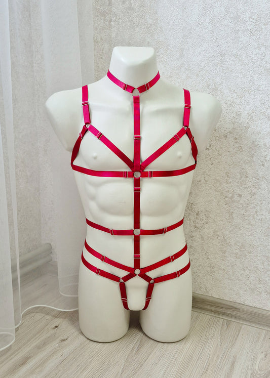 Tyr men - red valentines day lingerie harness outfit