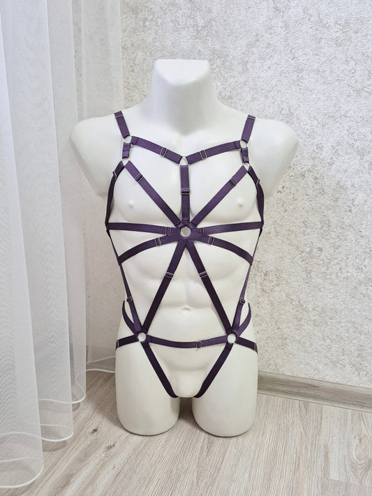 Dagur men - purple chest harness bodysuit