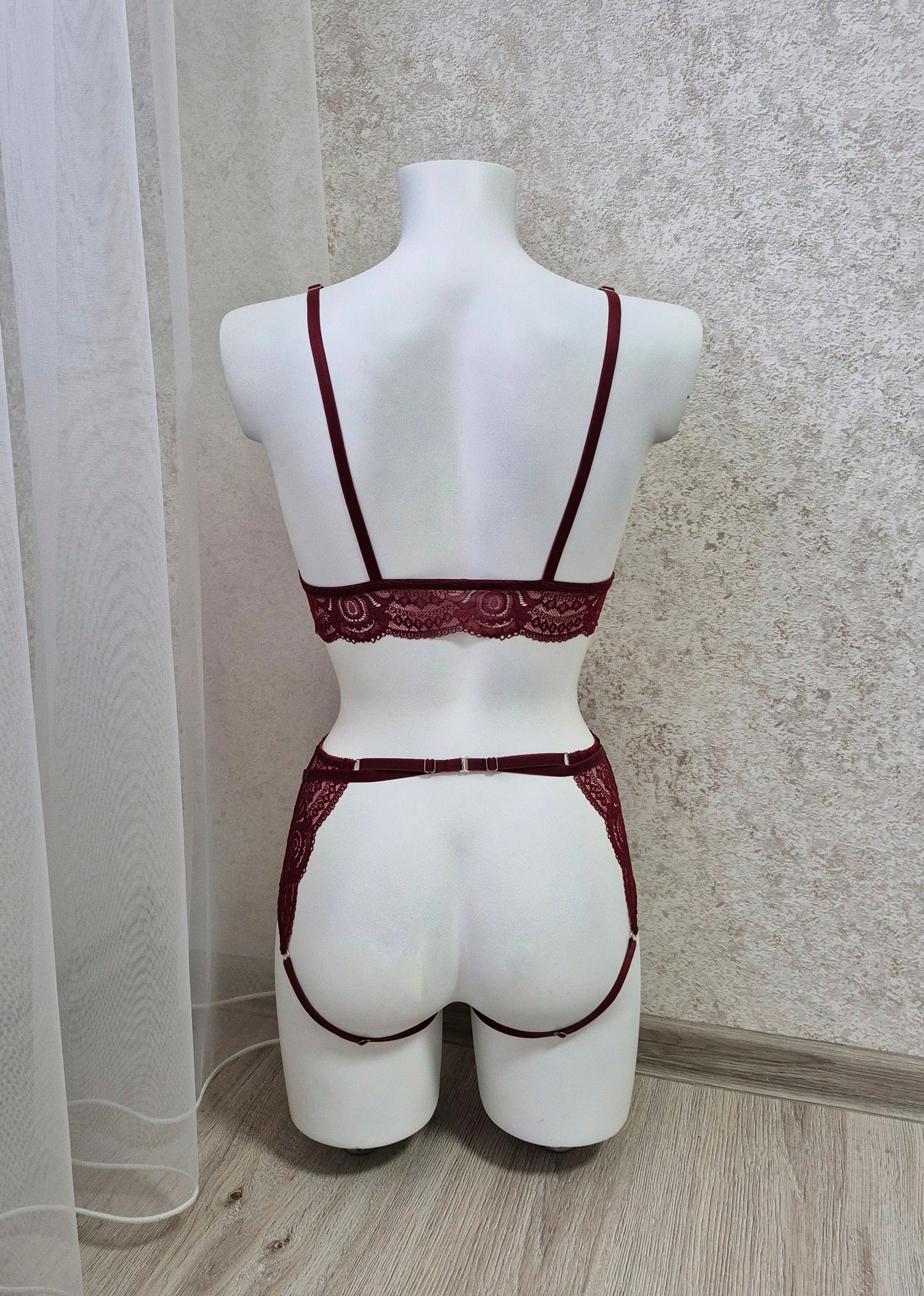 Freya - sheer burgundy lingerie set