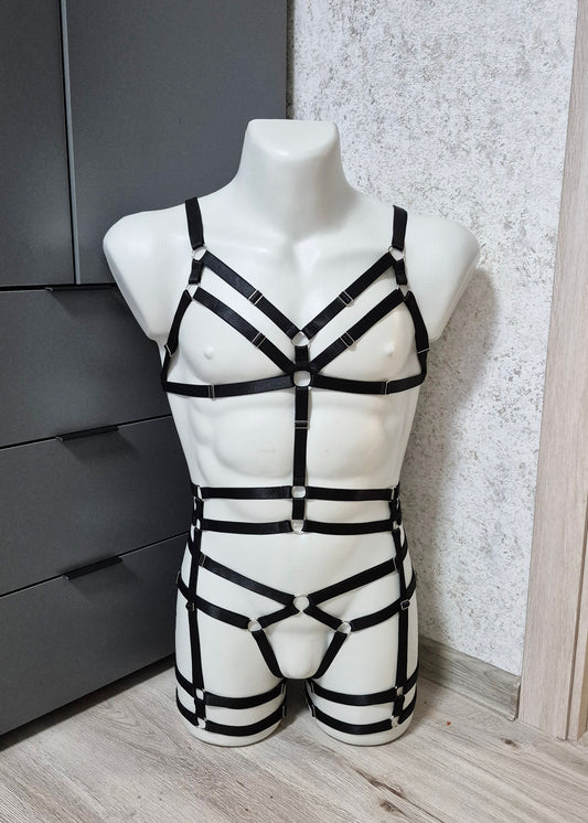 Nemesis men - black full body harness lingerie set