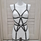 Hecate II - black harness lingerie with leg garters