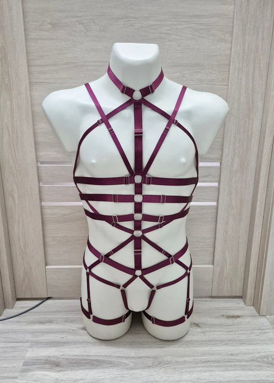 Scylla men - wine harness lingerie bodysuit
