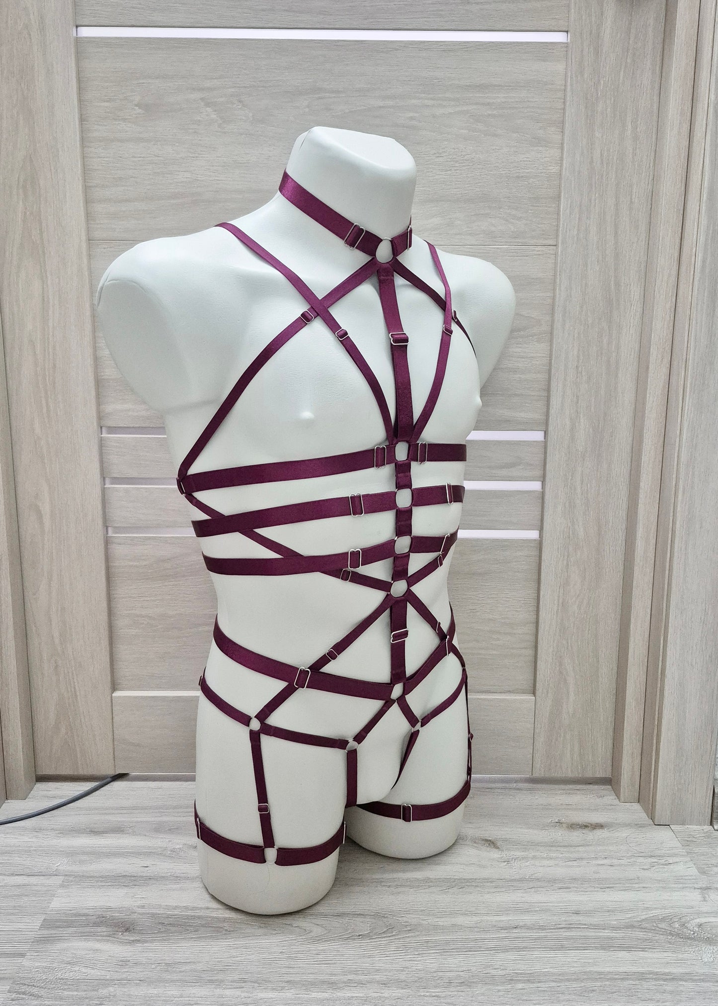 Scylla men - wine harness lingerie bodysuit