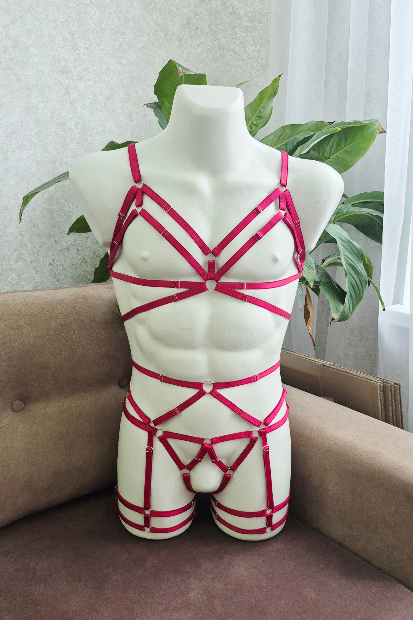 Fulla men - open crotchless harness sissy lingerie set