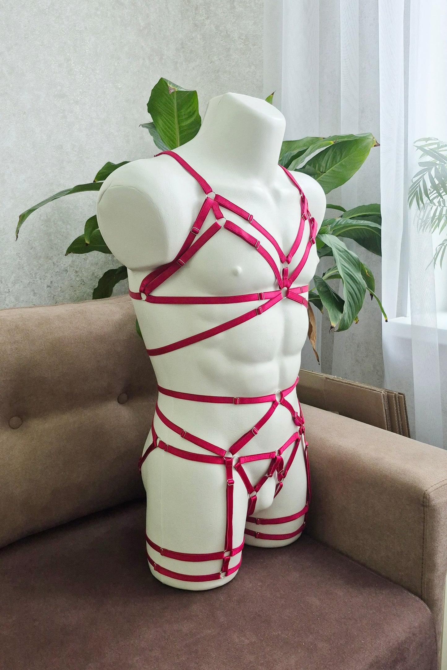 Fulla men - open crotchless harness sissy lingerie set
