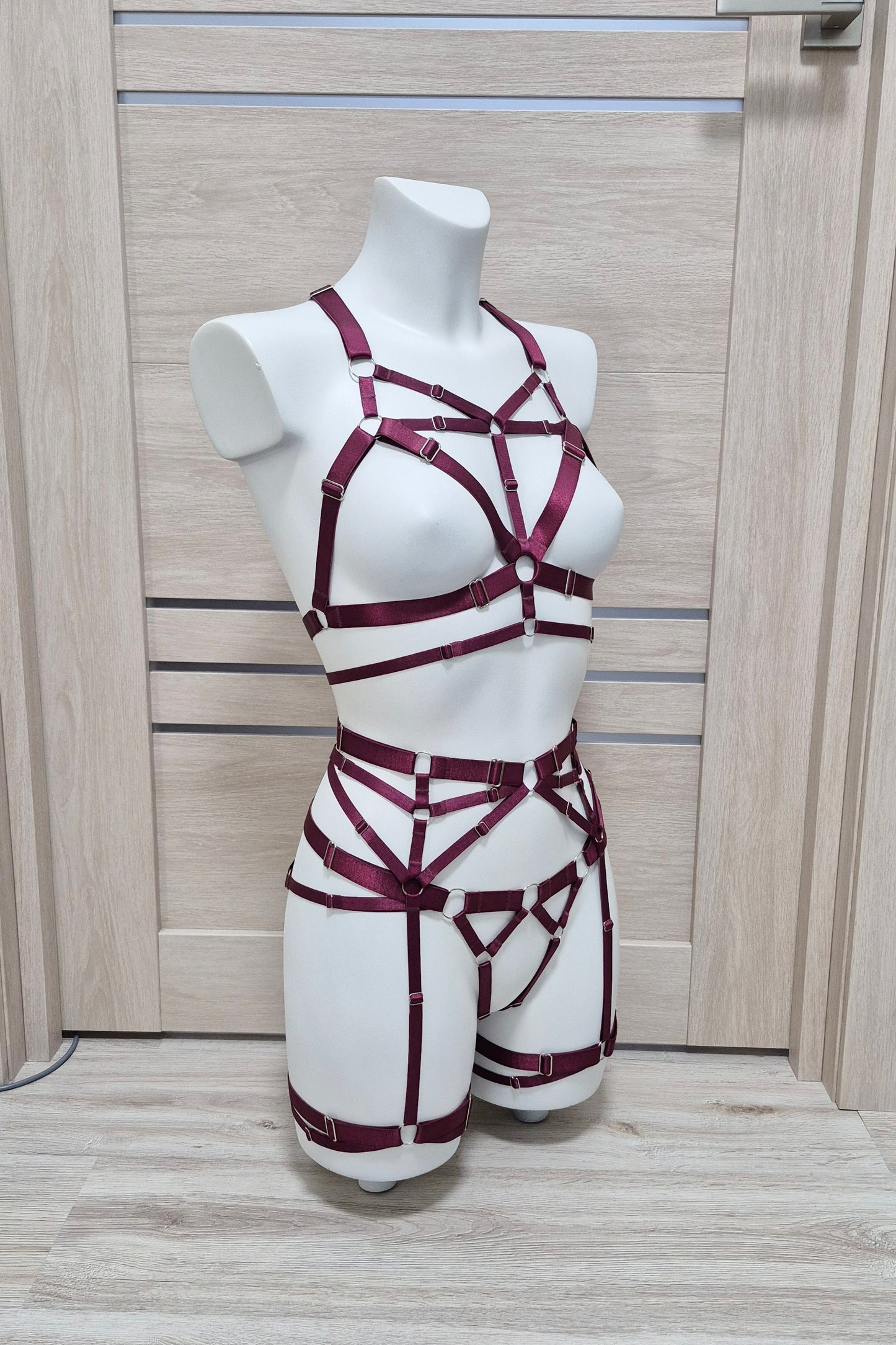 Chaos - burgundy harness lingerie set