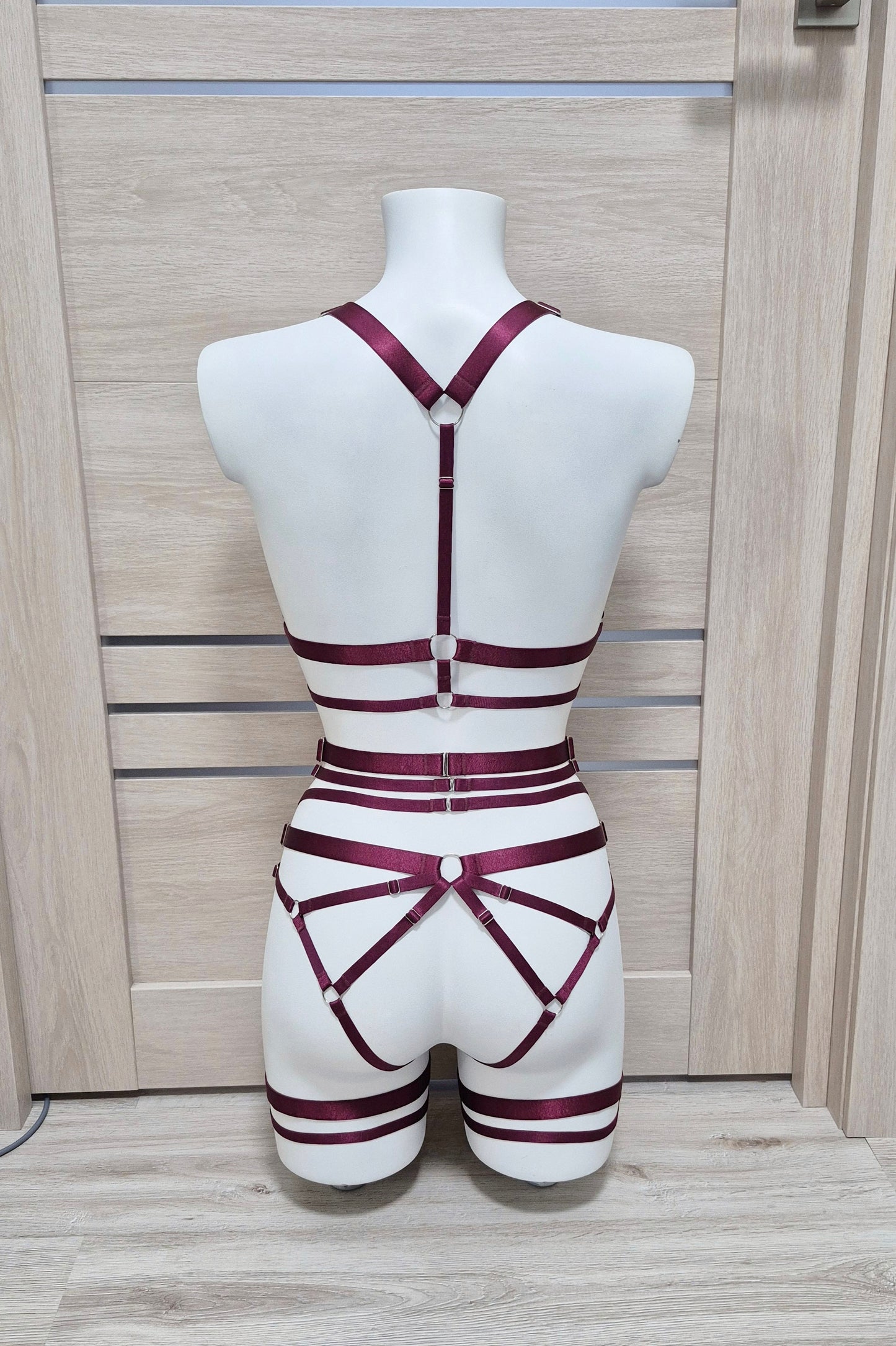 Chaos - burgundy harness lingerie set