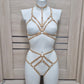 Nyx - female gold harness lingerie set