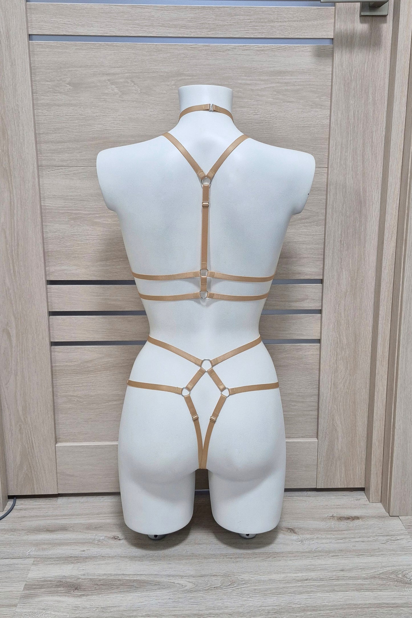 Nyx - female gold harness lingerie set