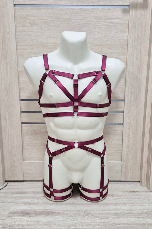 Pakhet men - burgundy festival harness outfit male