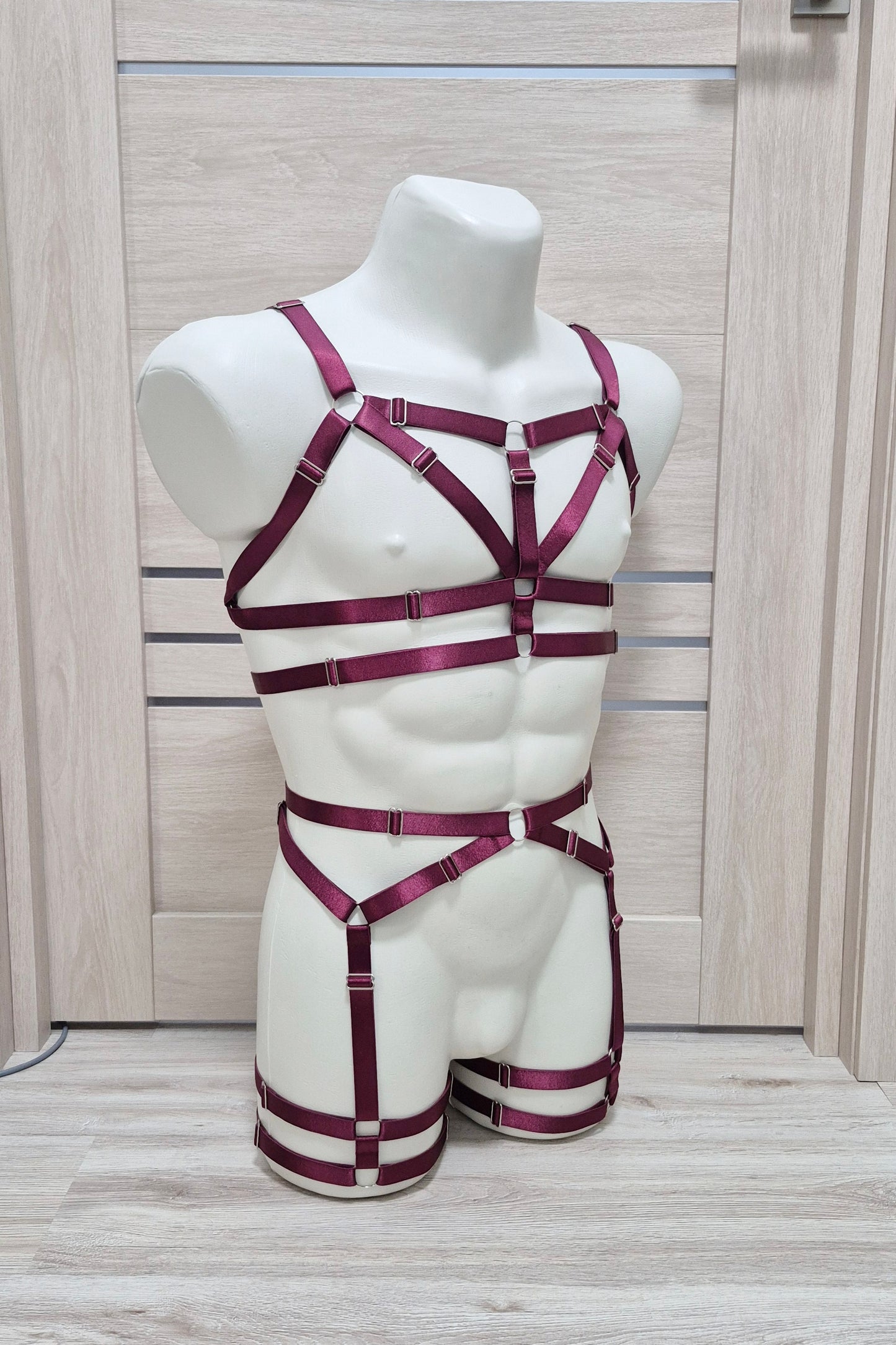 Pakhet men - burgundy festival harness outfit male