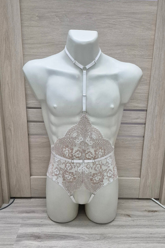 Calliope men - white open lingerie sissy bodysuit