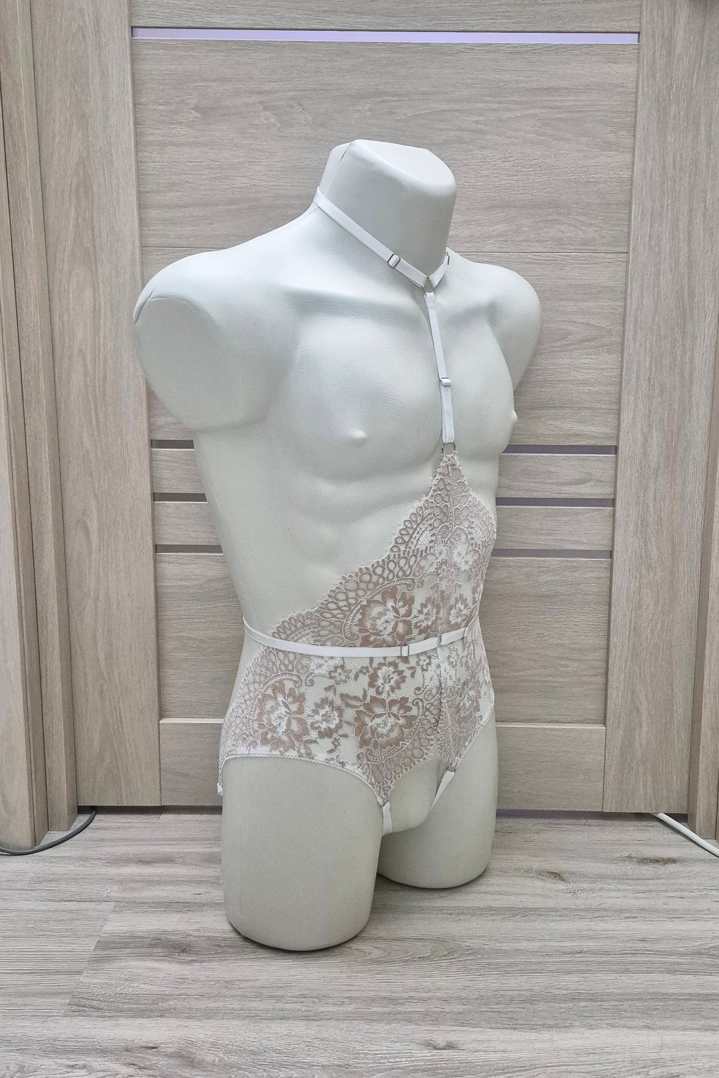 Calliope men - white open lingerie sissy bodysuit