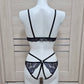Frigg - black open lingerie set crotchless panties