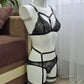 Verbeia - black lace crotchless lingerie set with garter belt