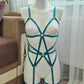 Hecate - emerald green open harness bodysuit