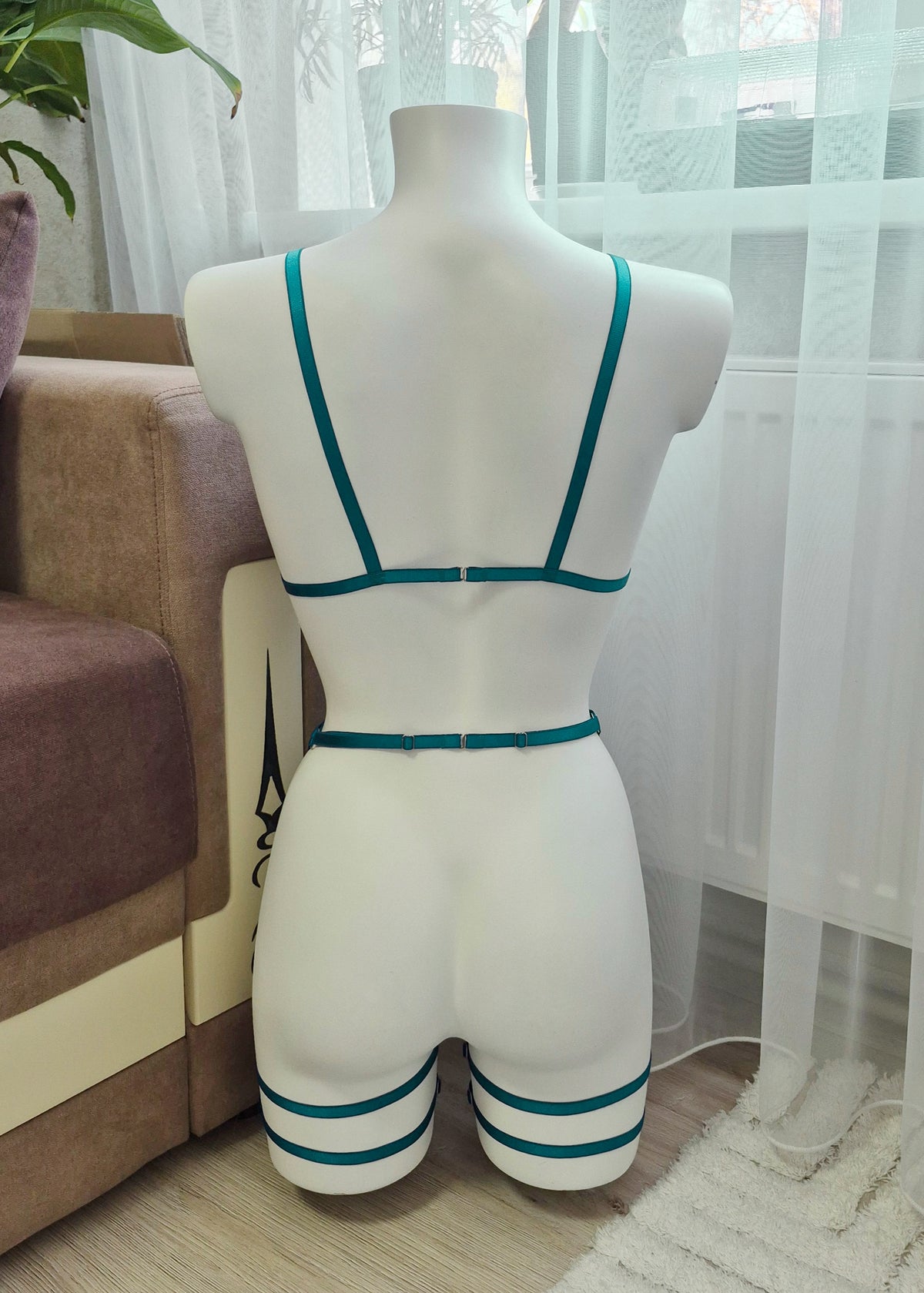 Hecate - emerald green open harness bodysuit