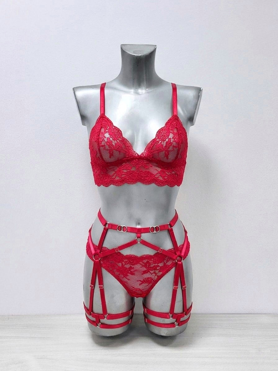 Buffy - red lace lingerie set female